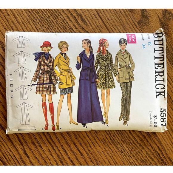 Vintage 1960s Butterick 5587 Sewing Pattern Size 12 Coat in 3 Lengths COMPLETE - Picture 1 of 2